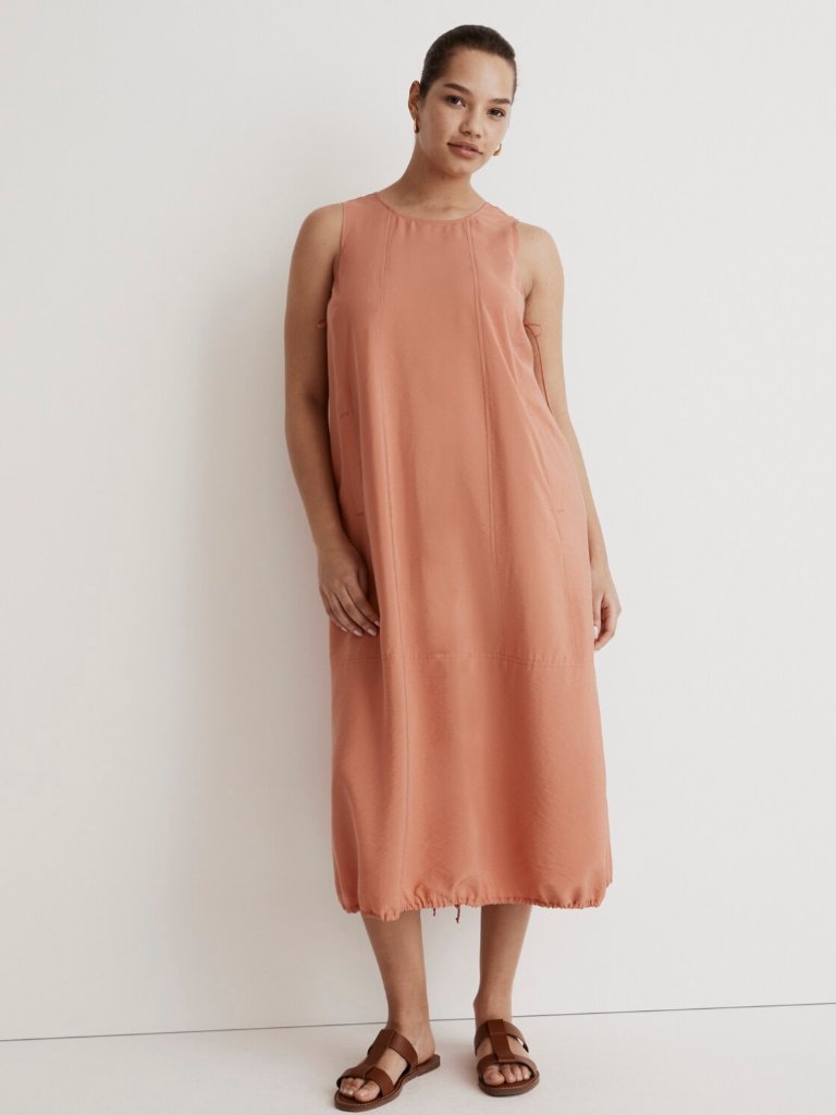 Madewell Coral Bubble-Hem Midi Dress